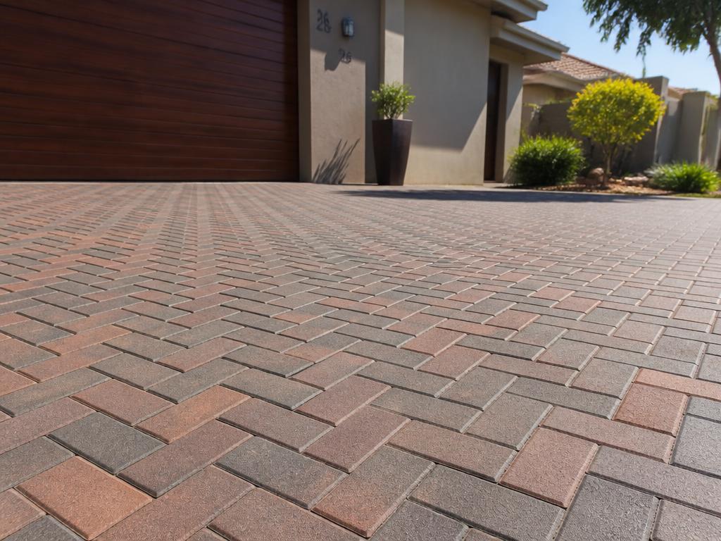 Newly laid interlocking brick paving on a residential driveway
