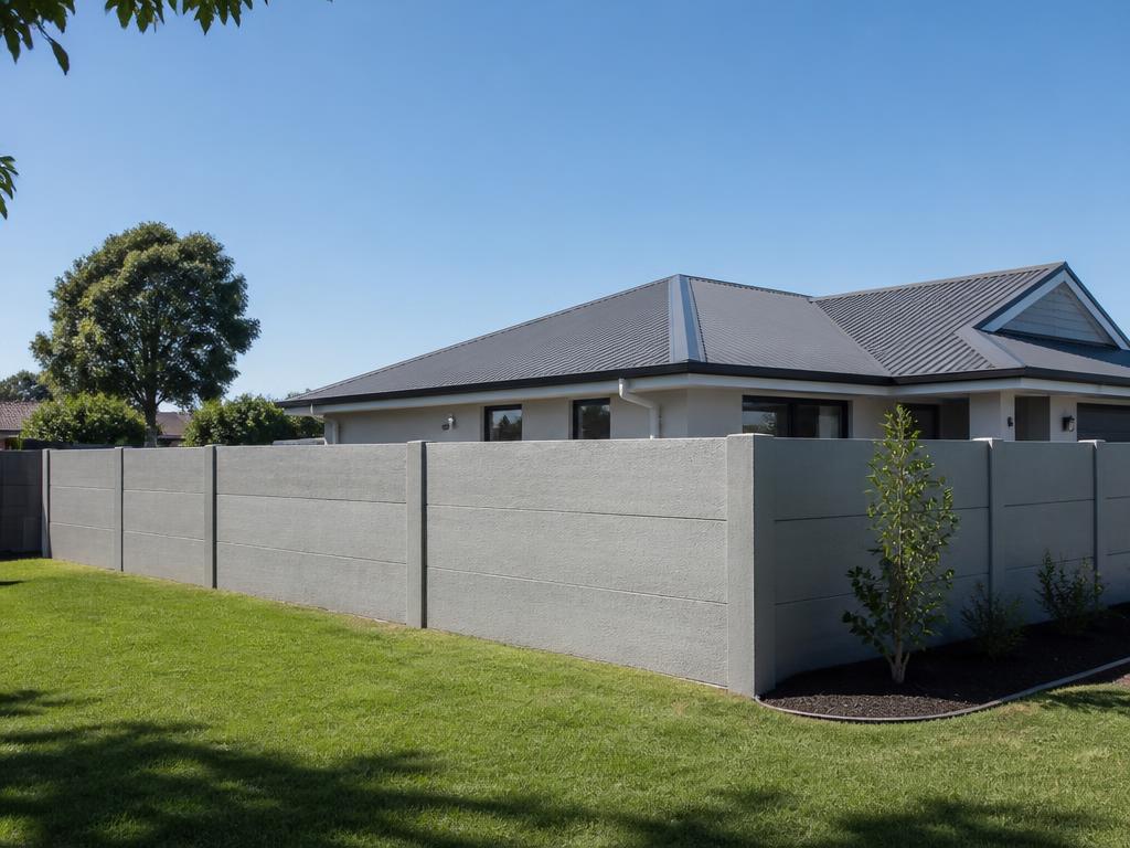 Precast concrete boundary wall panels installed around a property